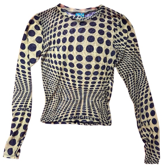 OMIGHTY yellow black mesh polka dot illusion long sleeve top and skirt set - Picture 6 of 7